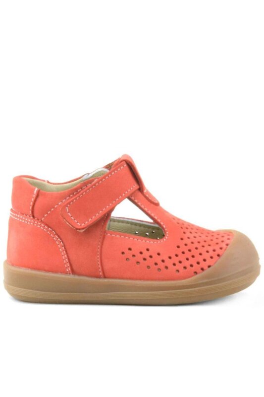 صندل شون من الجلد الطبيعي باللون البرتقالي مع شريط فيلكرو تشريحي للأطفال من راكر بلاس - 2