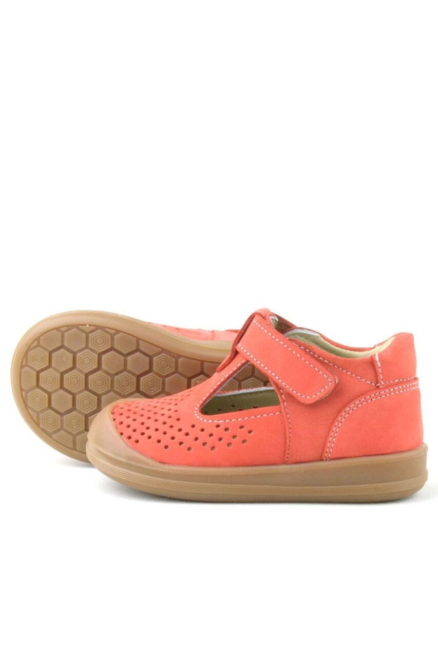 صندل شون من الجلد الطبيعي باللون البرتقالي مع شريط فيلكرو تشريحي للأطفال من راكر بلاس - 6