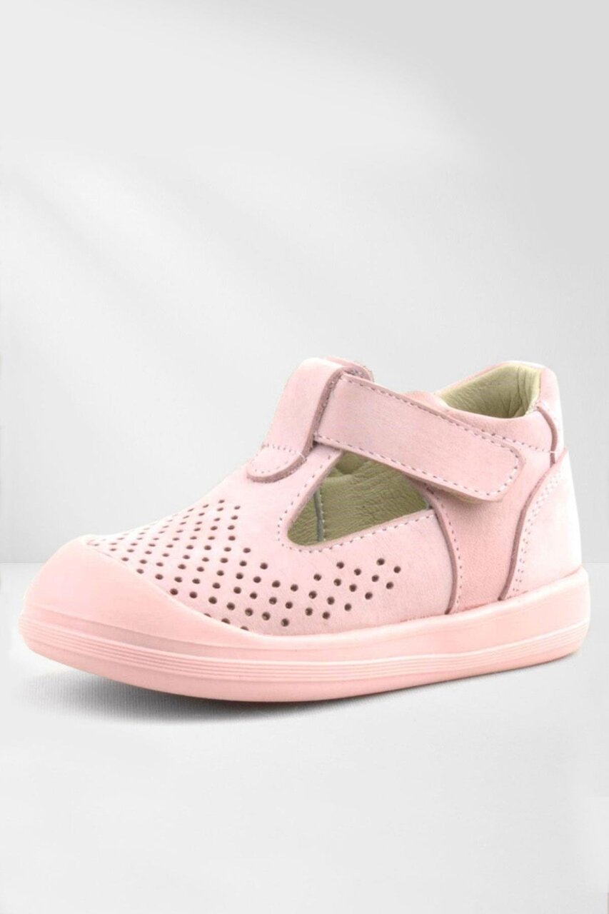 صندل شون من الجلد الطبيعي الوردي مع شريط فيلكرو تشريحي للأطفال من راكر بلاس - 1