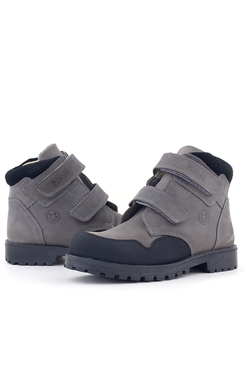 حذاء رياضي للأولاد من الجلد الطبيعي من راكر بلس بيكسل، رمادي اللون، مزود بشريط فيلكرو - 6