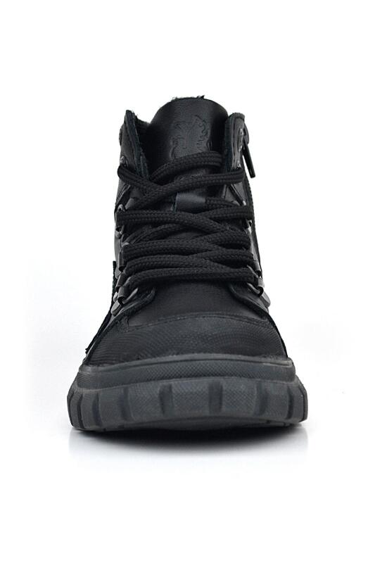 حذاء راكر بلس للأولاد مصنوع من الجلد الطبيعي بسحاب ونعل أسود - 3