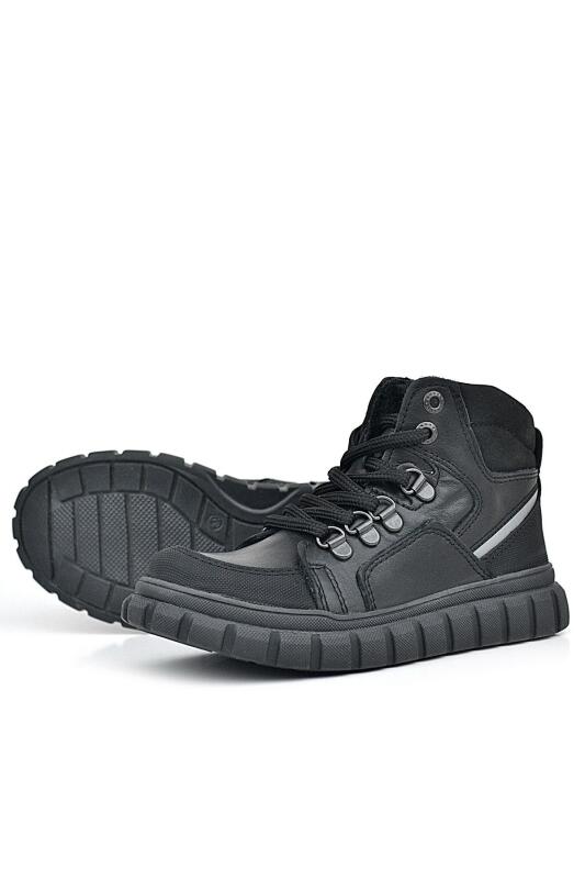 حذاء راكر بلس للأولاد مصنوع من الجلد الطبيعي بسحاب ونعل أسود - 5