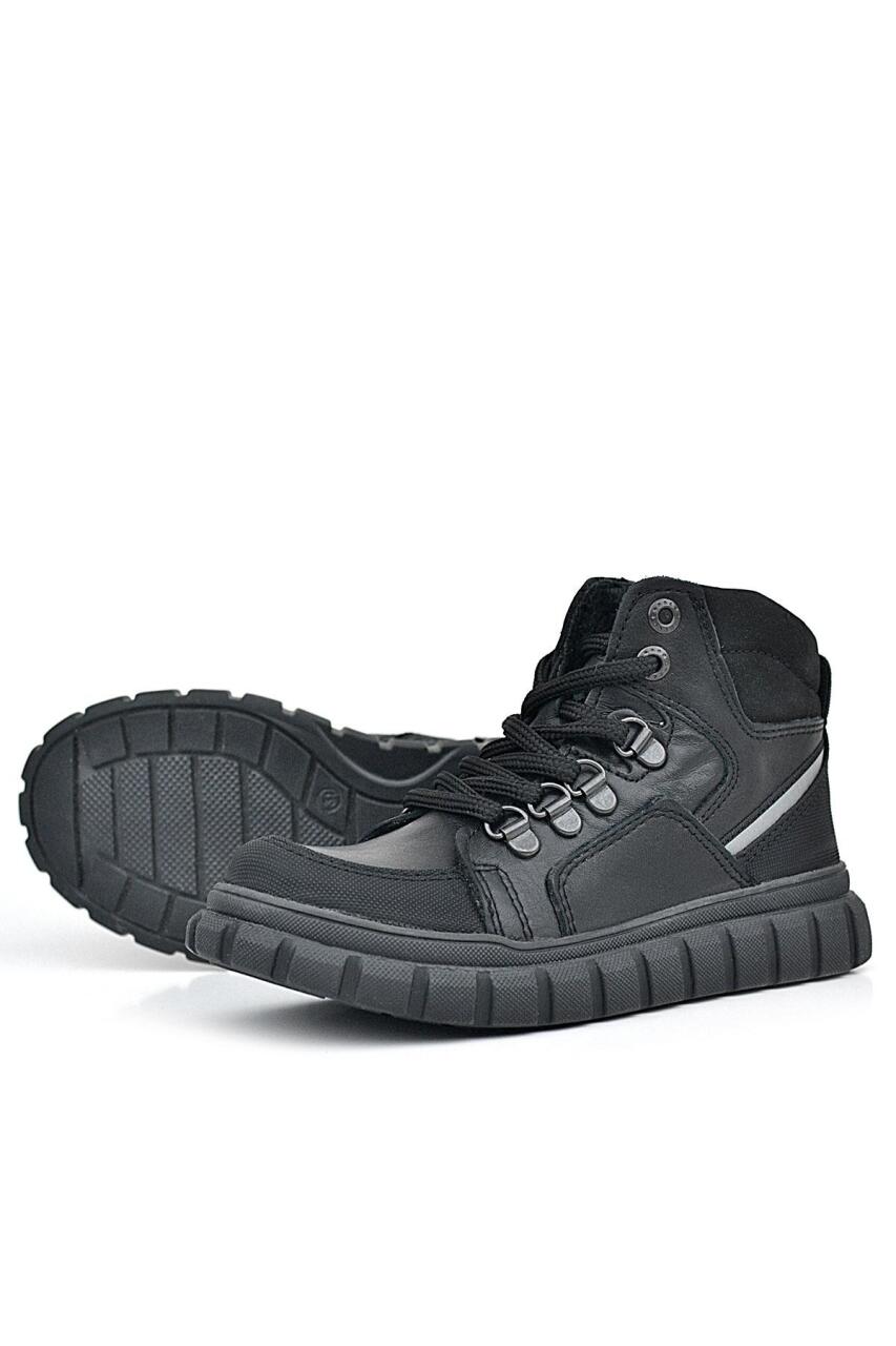 حذاء راكر بلس للأولاد مصنوع من الجلد الطبيعي بسحاب ونعل أسود - 5