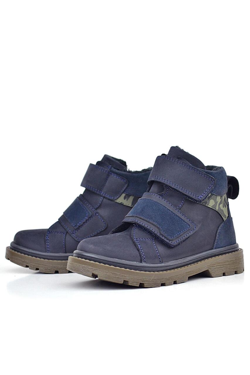 حذاء شتوي للأطفال من الجلد الطبيعي من راكر بلاس، أزرق داكن، مزود بشريط فيلكرو - 3