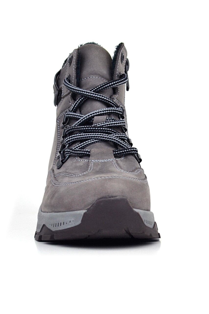 حذاء مشي للأطفال من راكر بلاس، مصنوع من الجلد الطبيعي، رمادي اللون، برباط وسحّاب - 4