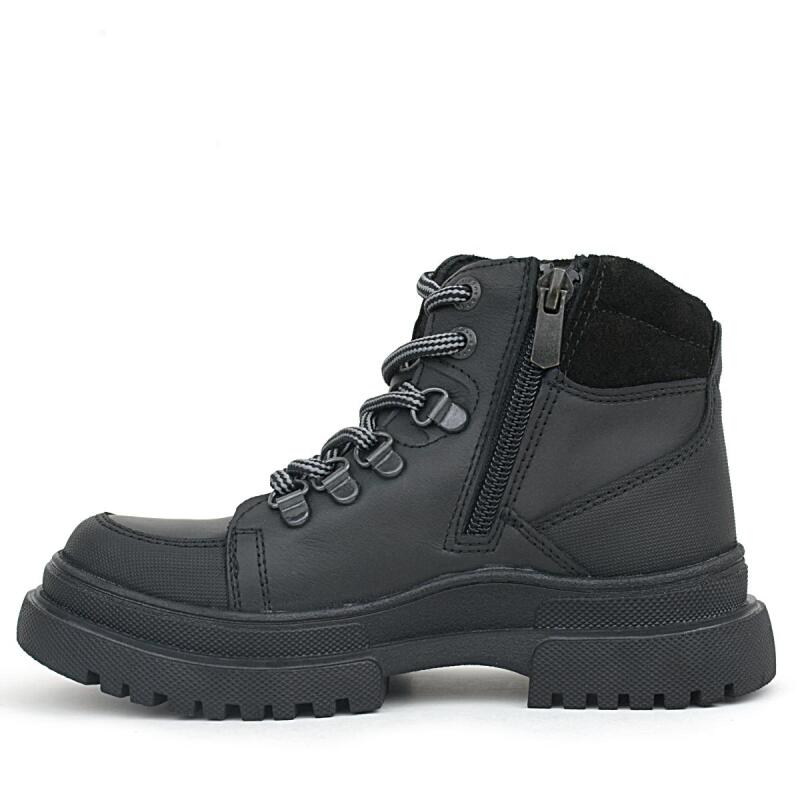 حذاء أطفال من جلد طبيعي أسود بسحاب ورباط من راكر بلاس - 2