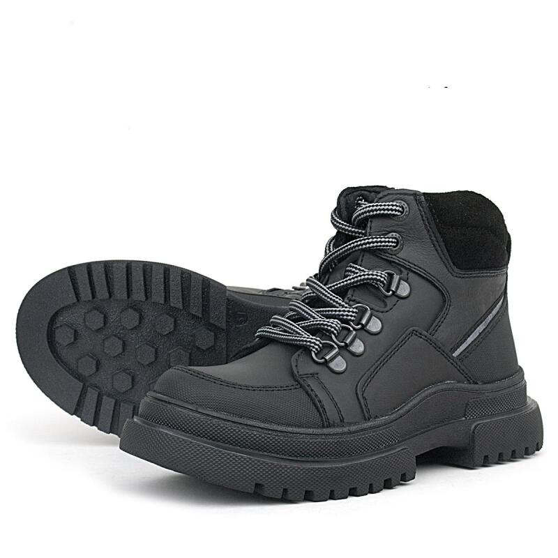 حذاء أطفال من جلد طبيعي أسود بسحاب ورباط من راكر بلاس - 4