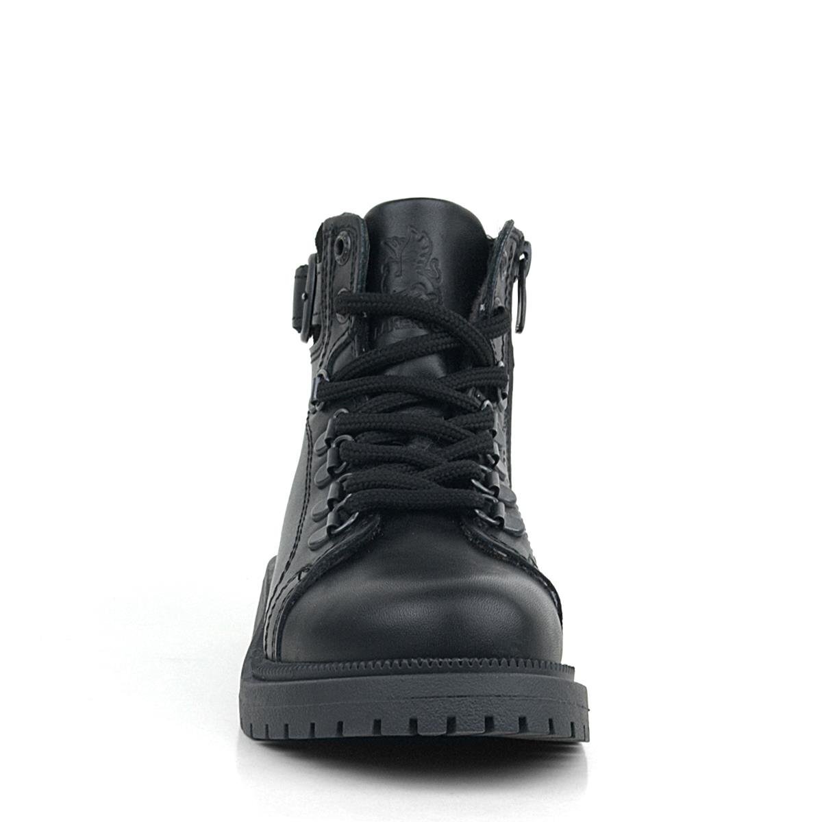 حذاء ثلج للأطفال مصنوع من الفرو الطبيعي والجلد الطبيعي باللون الأسود مزود برباط وسحّاب - 3