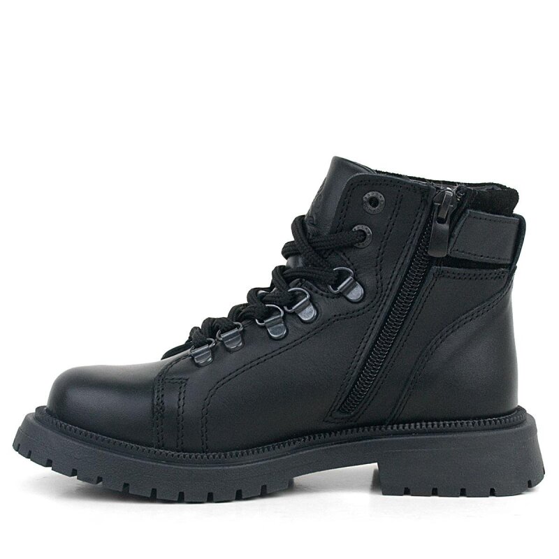 حذاء ثلج للأطفال مصنوع من الفرو الطبيعي والجلد الطبيعي باللون الأسود مزود برباط وسحّاب - 6