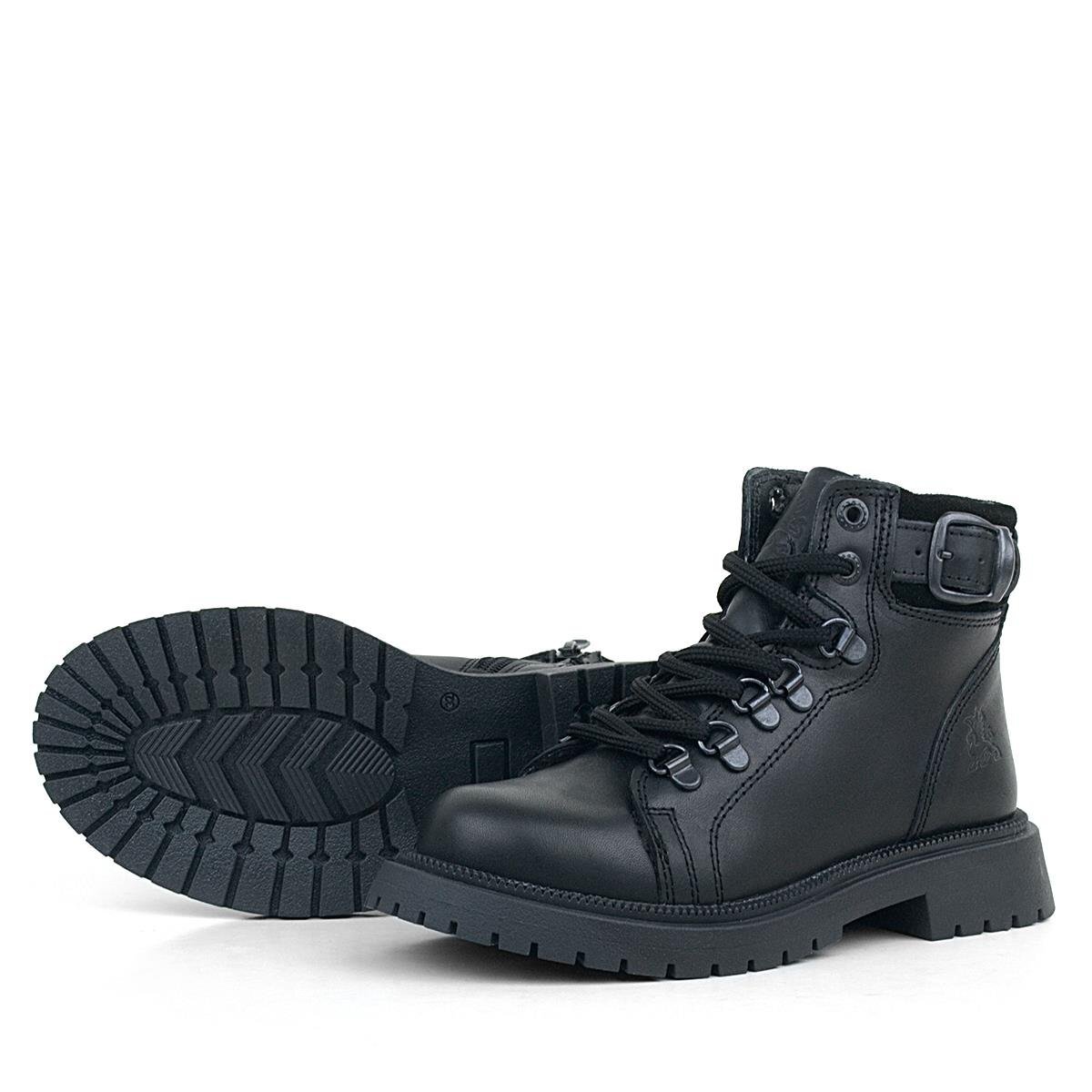 حذاء ثلج للأطفال مصنوع من الفرو الطبيعي والجلد الطبيعي باللون الأسود مزود برباط وسحّاب - 7