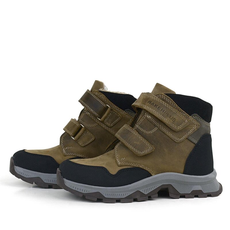 حذاء تريكينج من الجلد الطبيعي للأولاد من راكر بلاس، بني اللون، مزود بشريط فيلكرو - 5