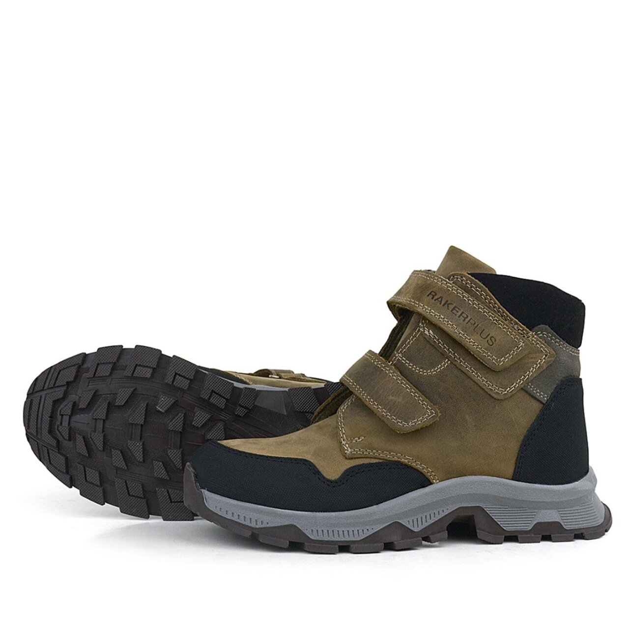 حذاء تريكينج من الجلد الطبيعي للأولاد من راكر بلاس، بني اللون، مزود بشريط فيلكرو - 6