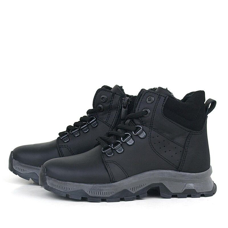 حذاء مشي للأولاد من راكر بلاس مصنوع من الجلد الطبيعي باللون الأسود مزود بسحاب - 5