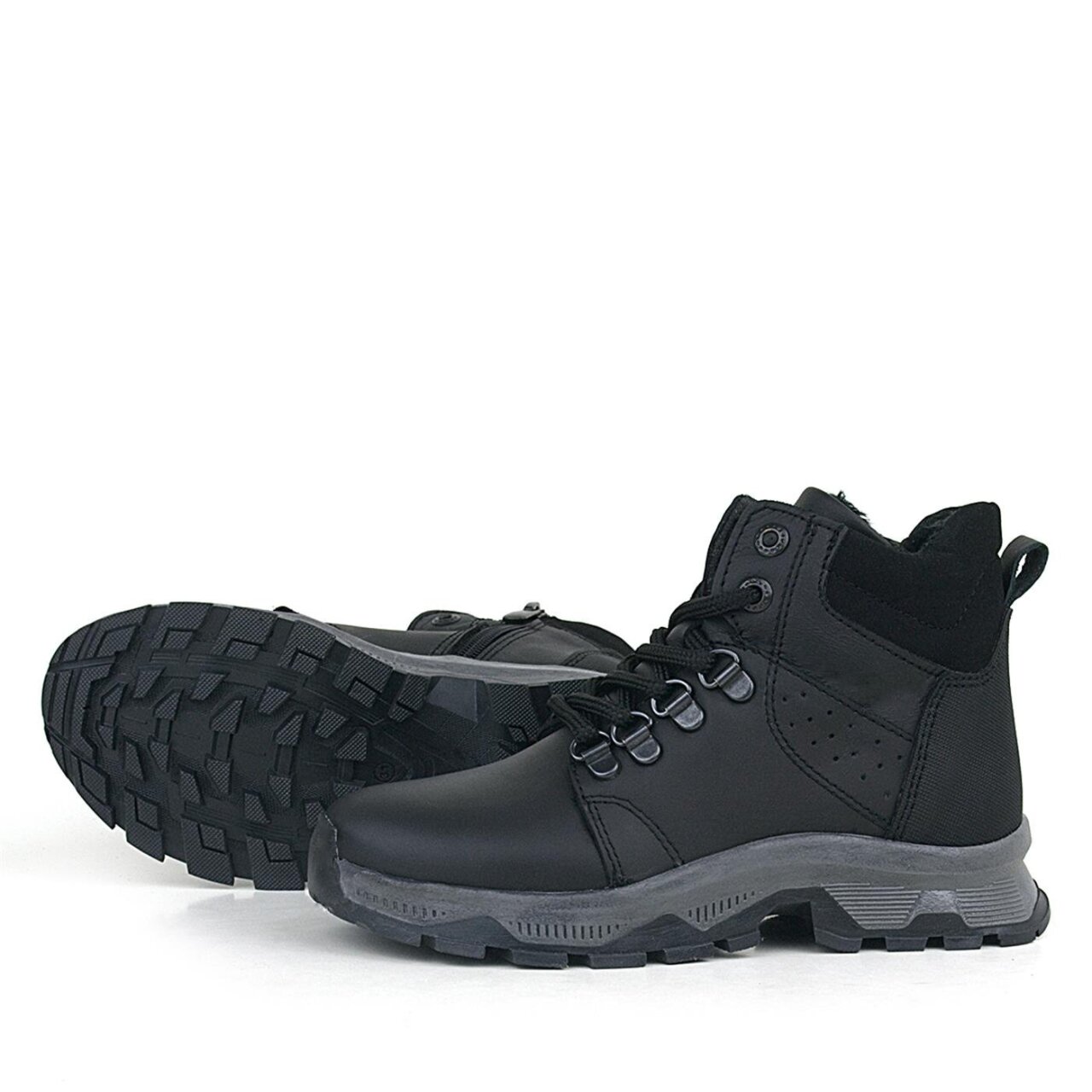 حذاء مشي للأولاد من راكر بلاس مصنوع من الجلد الطبيعي باللون الأسود مزود بسحاب - 6