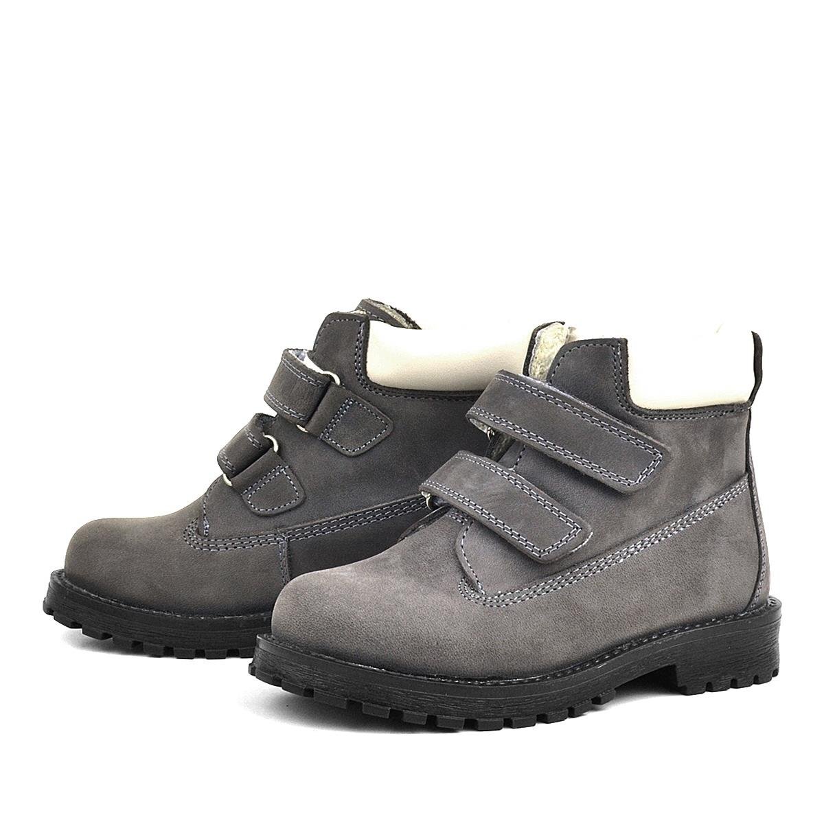 حذاء أطفال من جلد طبيعي من راكر بلاس نيسون، رمادي اللون، مزود بشريط فيلكرو، ومُغطى بالفرو - 3