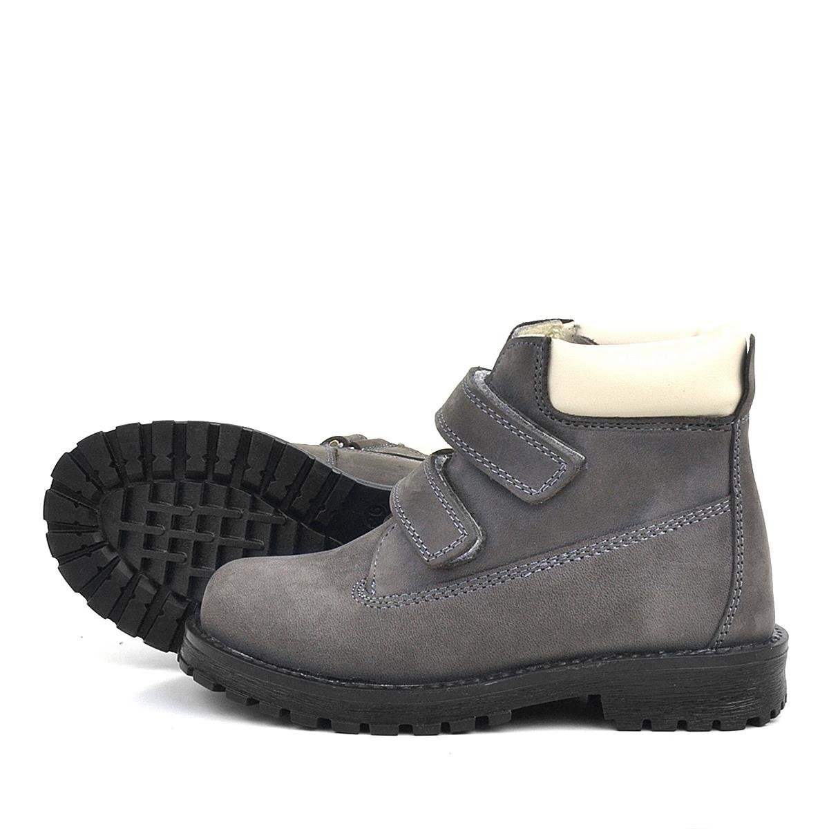 حذاء أطفال من جلد طبيعي من راكر بلاس نيسون، رمادي اللون، مزود بشريط فيلكرو، ومُغطى بالفرو - 5