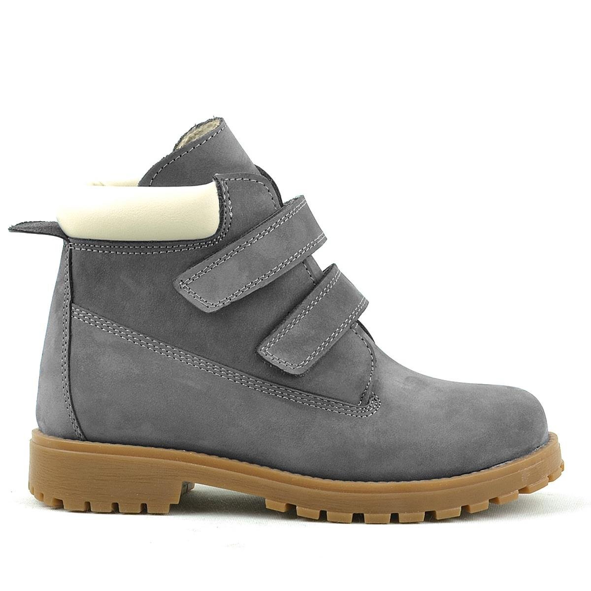 حذاء أطفال من الجلد الطبيعي من راكر بلاس نيسون، رمادي اللون، مزود بشريط فيلكرو - 2