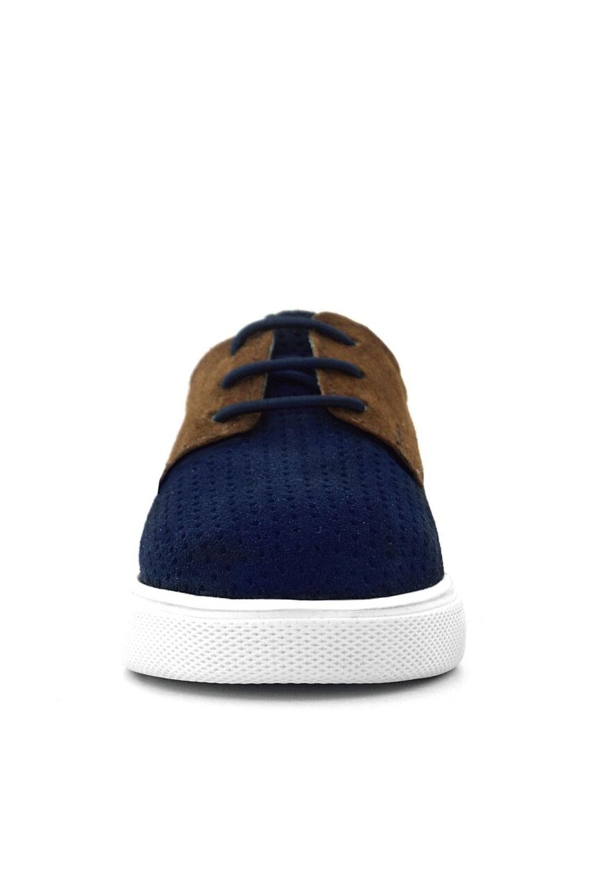 حذاء كاجوال مطاطي من الجلد الطبيعي باللون الأزرق الداكن والأصفر والبني للأولاد من راكر بلاس - 4