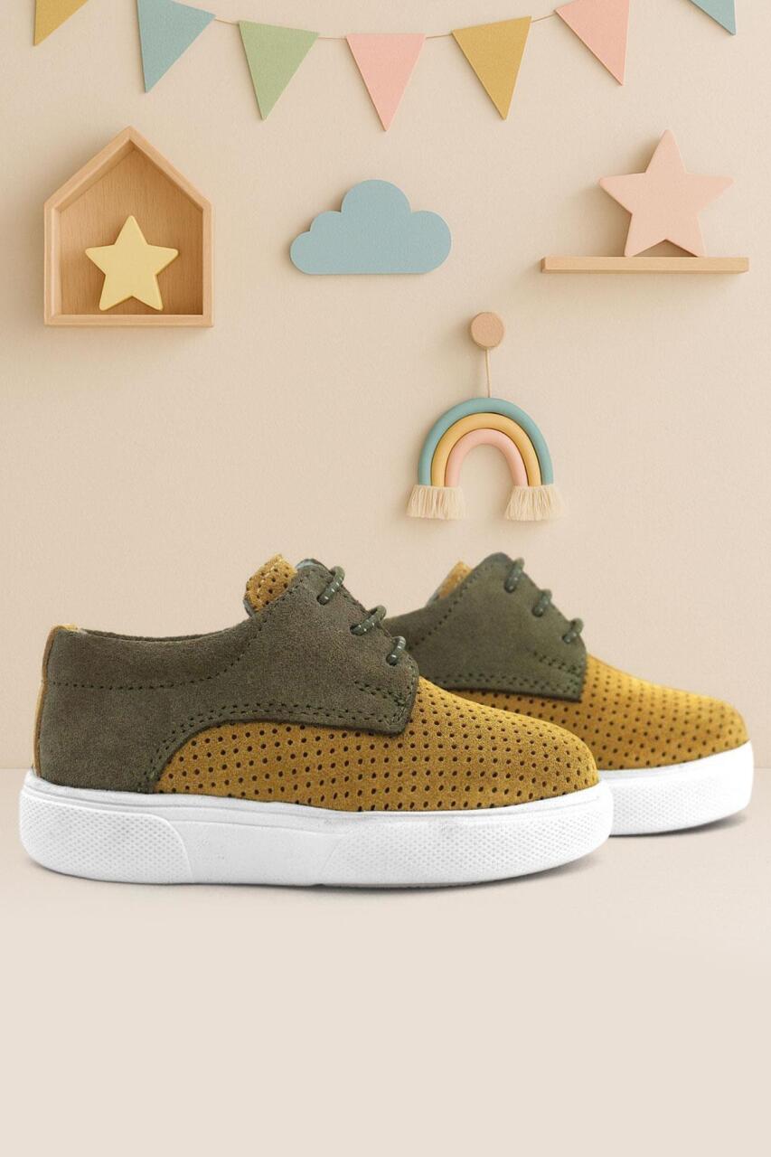 حذاء كاجوال مطاطي من الجلد الطبيعي من راكر بلاس، لون أصفر خردلي، لون كاكي، للأولاد - 1