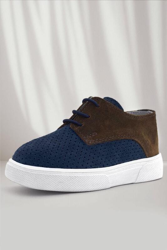 حذاء كاجوال مطاطي من الجلد الطبيعي باللون الأزرق الداكن والبني للأولاد من راكر بلاس - Rakerplus