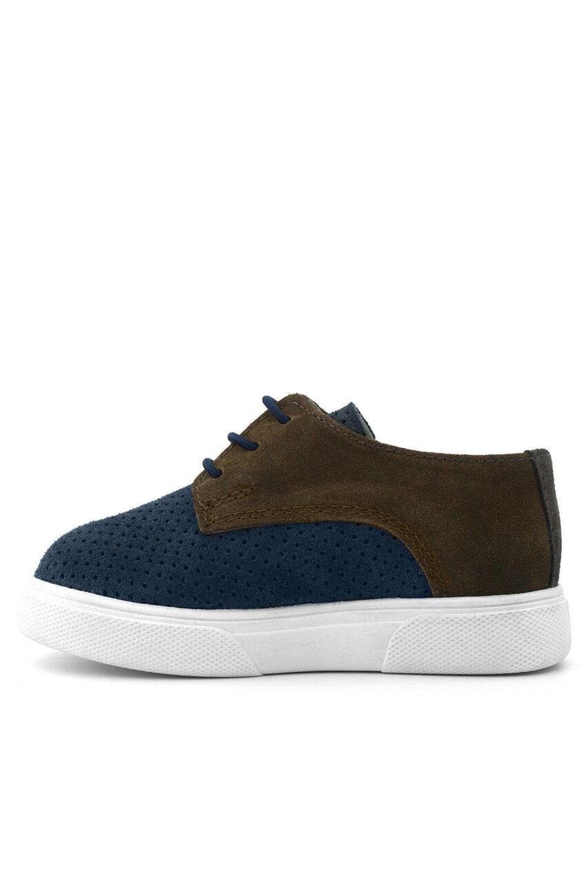 حذاء كاجوال مطاطي من الجلد الطبيعي باللون الأزرق الداكن والبني للأولاد من راكر بلاس - 5