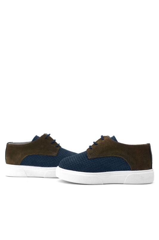 حذاء كاجوال مطاطي من الجلد الطبيعي باللون الأزرق الداكن والبني للأولاد من راكر بلاس - 8