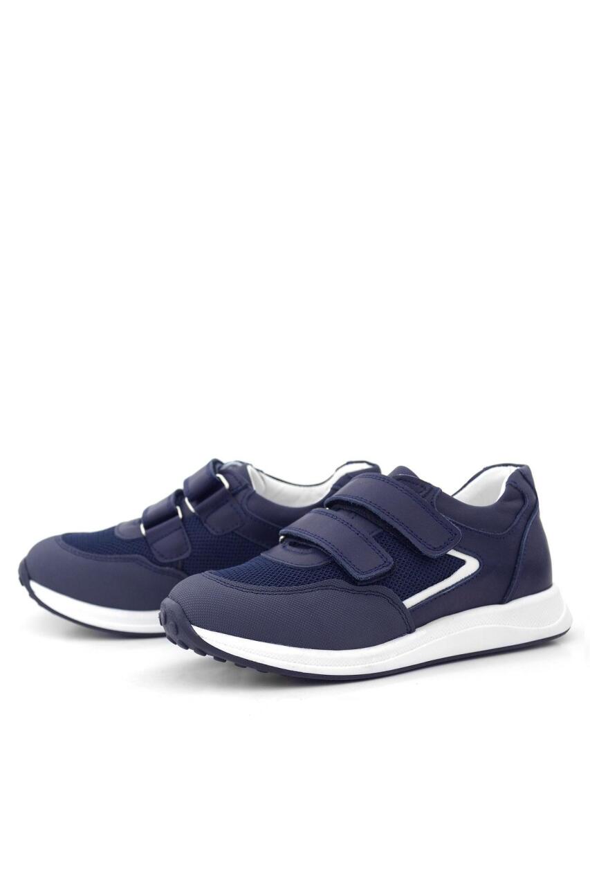 حذاء رياضي كاجوال للأولاد من الجلد الطبيعي بشريط فيلكرو أزرق داكن - 6