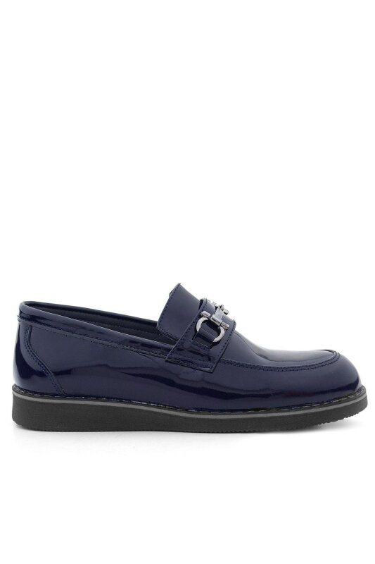 حذاء كلاسيكي للأطفال من راكر بلس مصنوع من الجلد الطبيعي باللون الأزرق الداكن مع إبزيم - 3