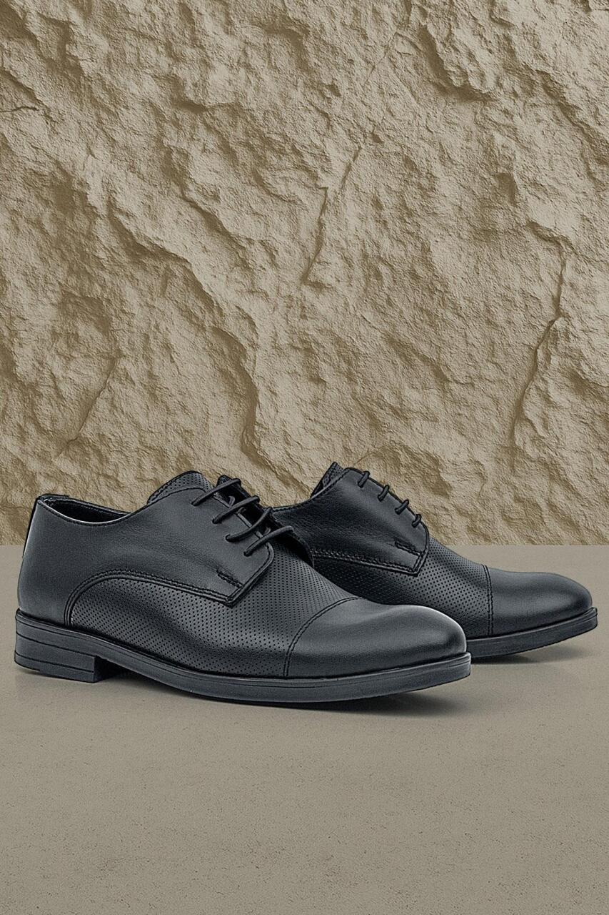 حذاء أوكسفورد كلاسيكي للأطفال من راكر بلاس، أسود غير لامع، برباط - 1