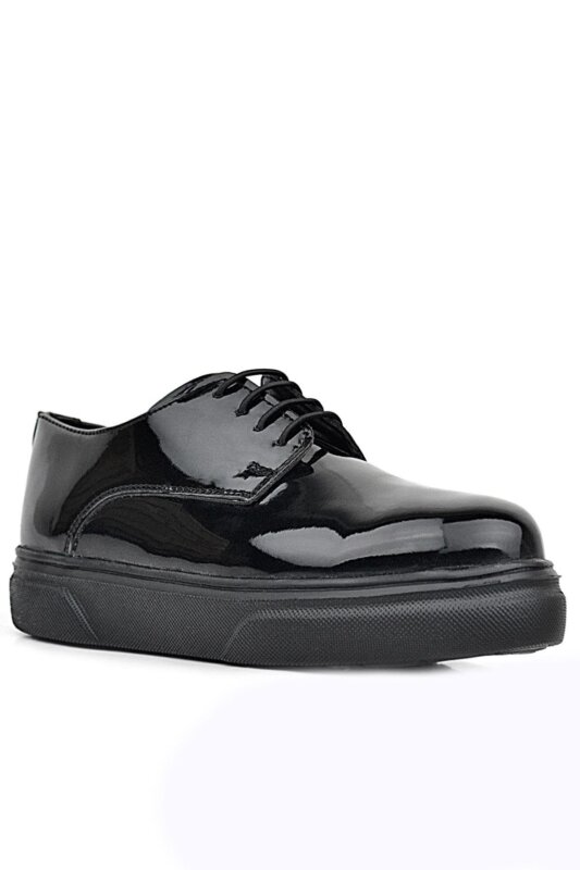 حذاء كلاسيكي للأطفال من راكر بلاس ديربي مصنوع من الجلد الطبيعي باللون الأسود اللامع ونعل أسود - 2