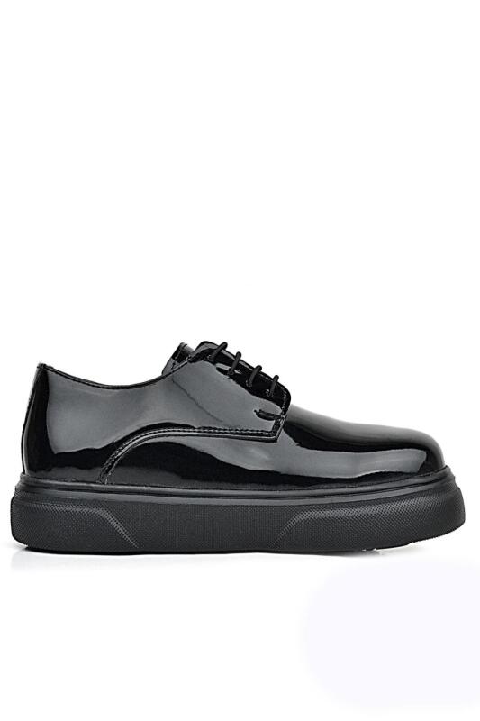 حذاء كلاسيكي للأطفال من راكر بلاس ديربي مصنوع من الجلد الطبيعي باللون الأسود اللامع ونعل أسود - 3