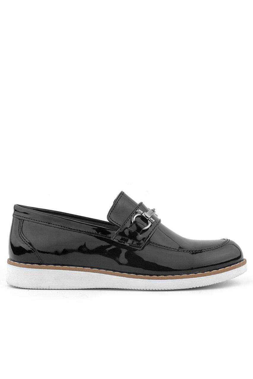 حذاء كلاسيكي للأطفال من راكر بلس مصنوع من الجلد الطبيعي باللون الأسود اللامع - 1