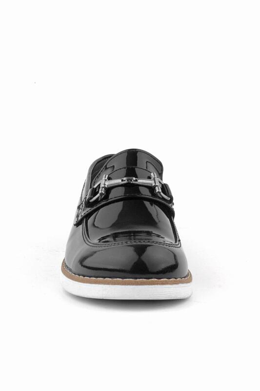 حذاء كلاسيكي للأطفال من راكر بلس مصنوع من الجلد الطبيعي باللون الأسود اللامع - 2