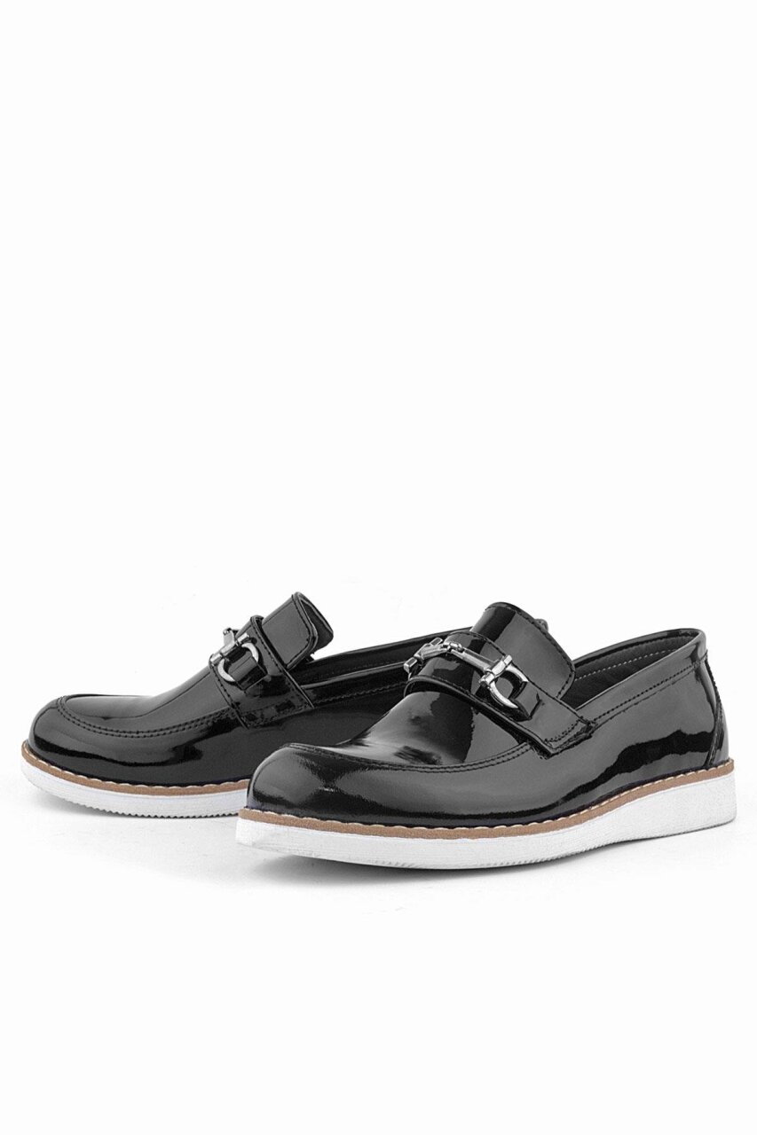 حذاء كلاسيكي للأطفال من راكر بلس مصنوع من الجلد الطبيعي باللون الأسود اللامع - 3