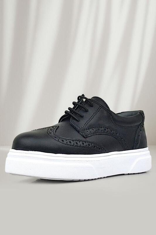 حذاء أوكسفورد كلاسيكي للأطفال من راكر بلاس، مصنوع من الجلد الطبيعي، بنعل أسود وأبيض - 1