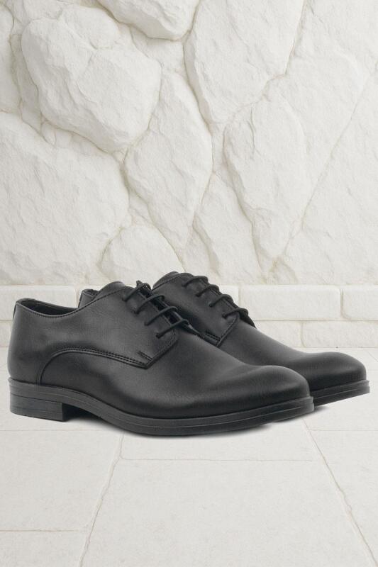 حذاء أكسفورد للأطفال من راكر بلاس أسود غير لامع برباط للمدرسة - Rakerplus