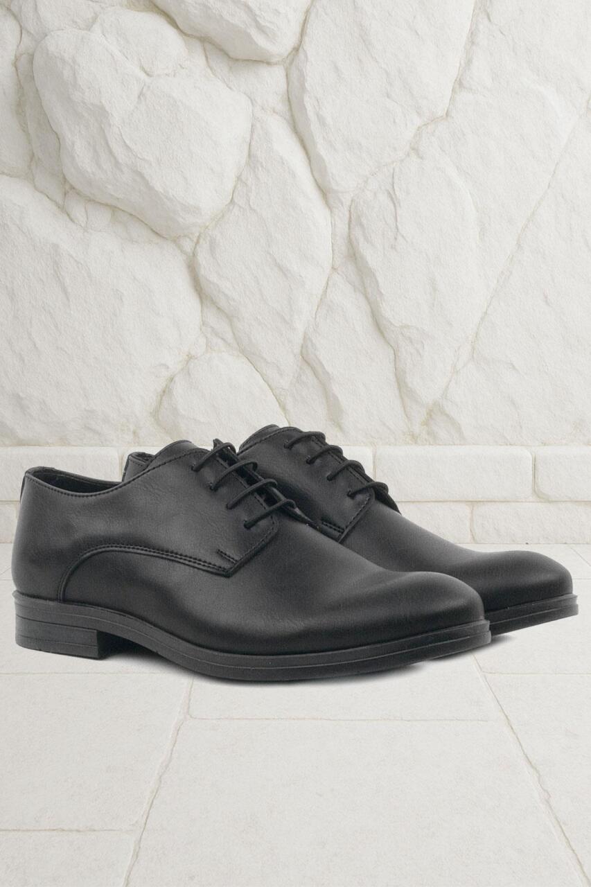 حذاء أكسفورد للأطفال من راكر بلاس أسود غير لامع برباط للمدرسة - 1