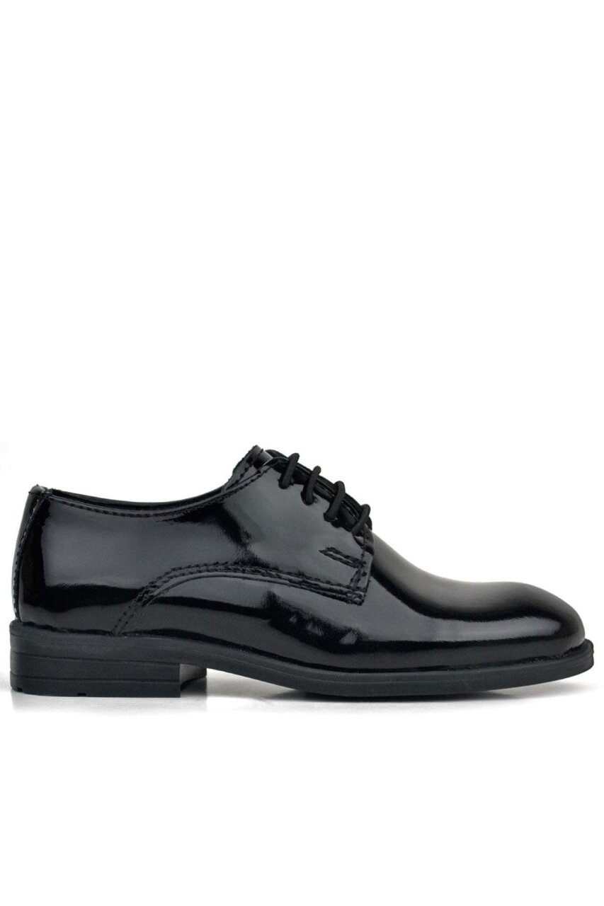 حذاء أكسفورد للأطفال من راكر بلاس، مصنوع من الجلد الأسود اللامع، برباط، مناسب للمدارس - 3