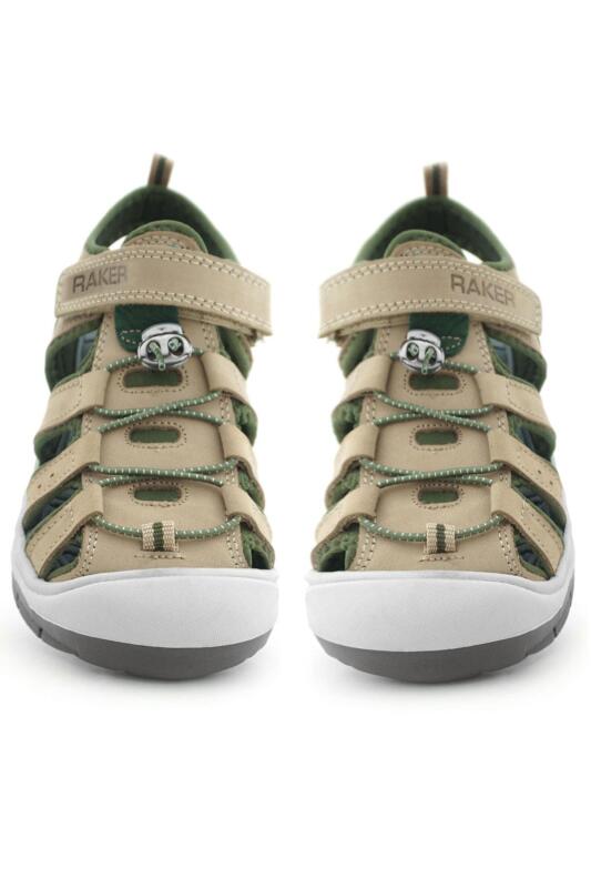 صندل أطفال من جلد طبيعي من راكر بلس بلون رملي كاكي وأخضر - 9