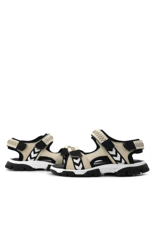 صندل فيلكرو للأولاد من الجلد الطبيعي باللون البيج والأسود - 7