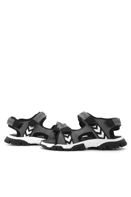 صندل فيلكرو رمادي أسود من الجلد الطبيعي للأولاد - 7