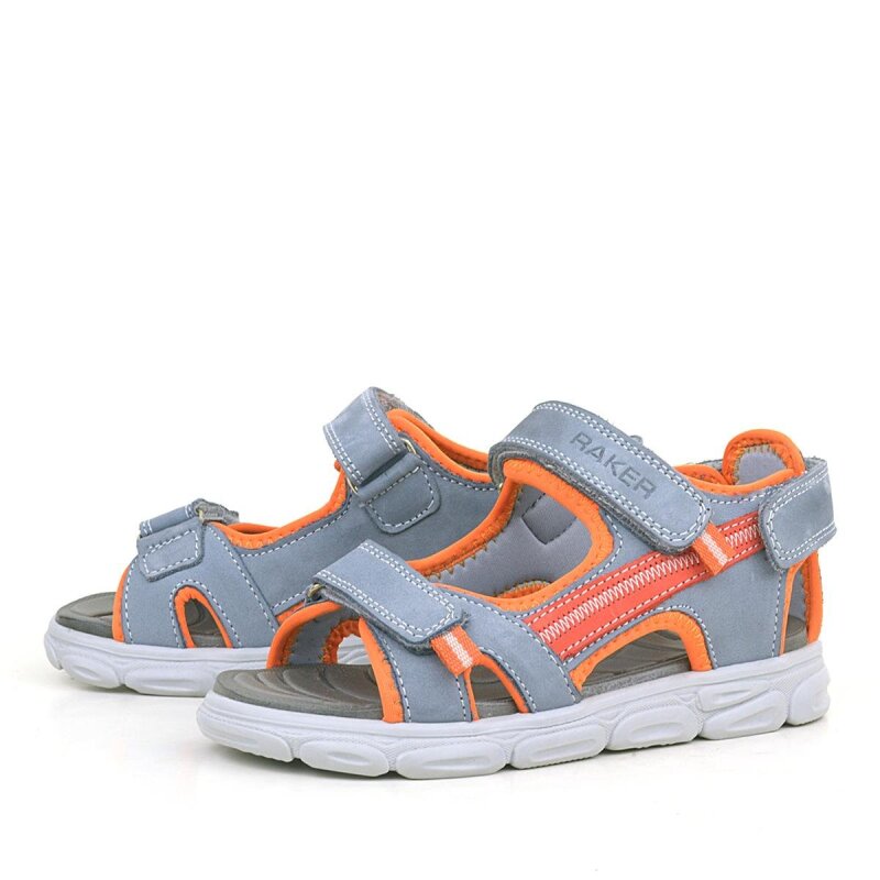 صندل أطفال من الجلد الطبيعي باللون الرمادي الجليدي البرتقالي - 4