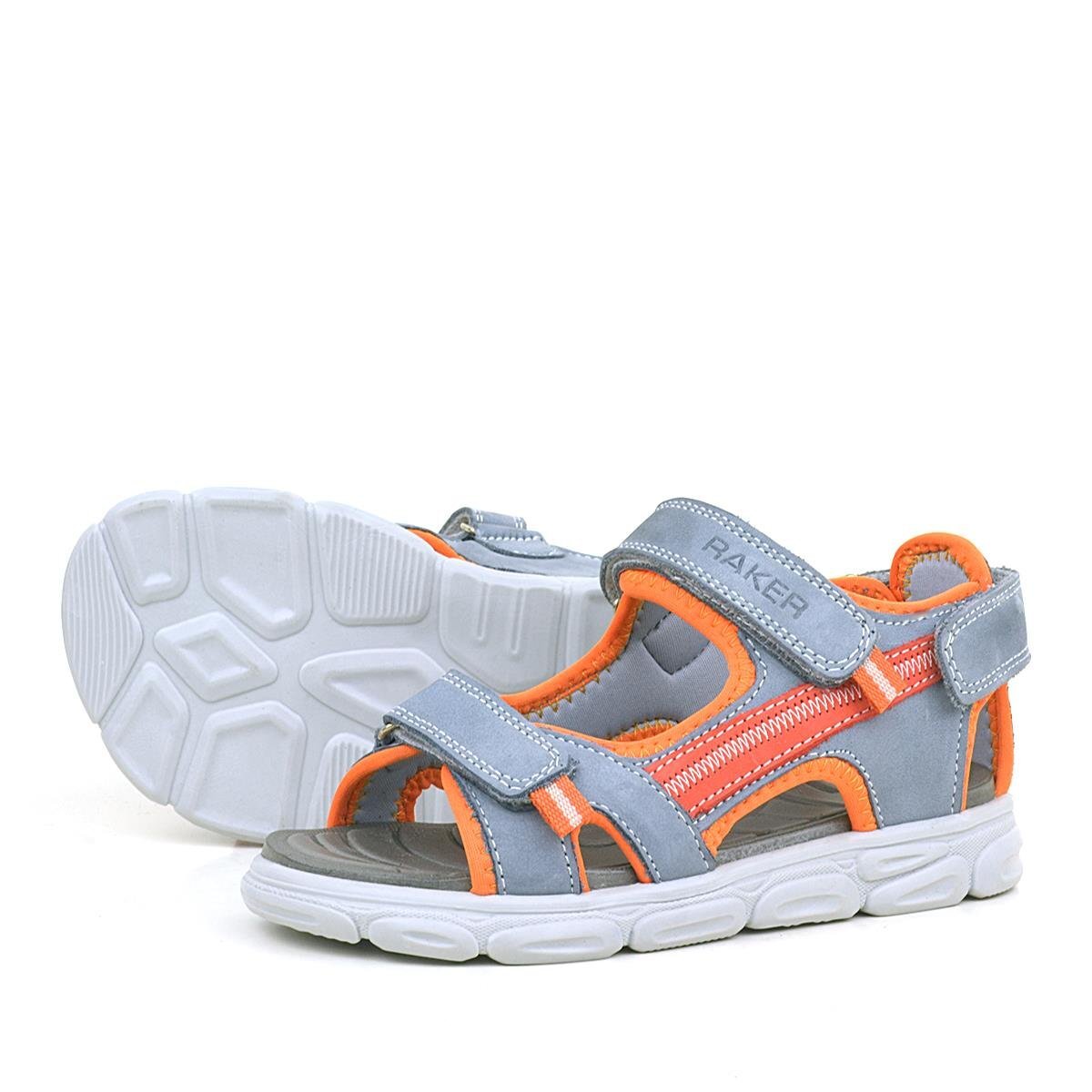 صندل أطفال من الجلد الطبيعي باللون الرمادي الجليدي البرتقالي - 5