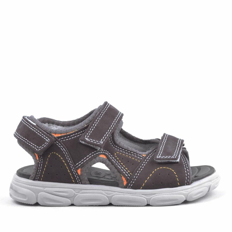 حذاء صندل للأطفال من الجلد الطبيعي باللون الرمادي من راكر بلاس مع شريط فيلكرو - 2