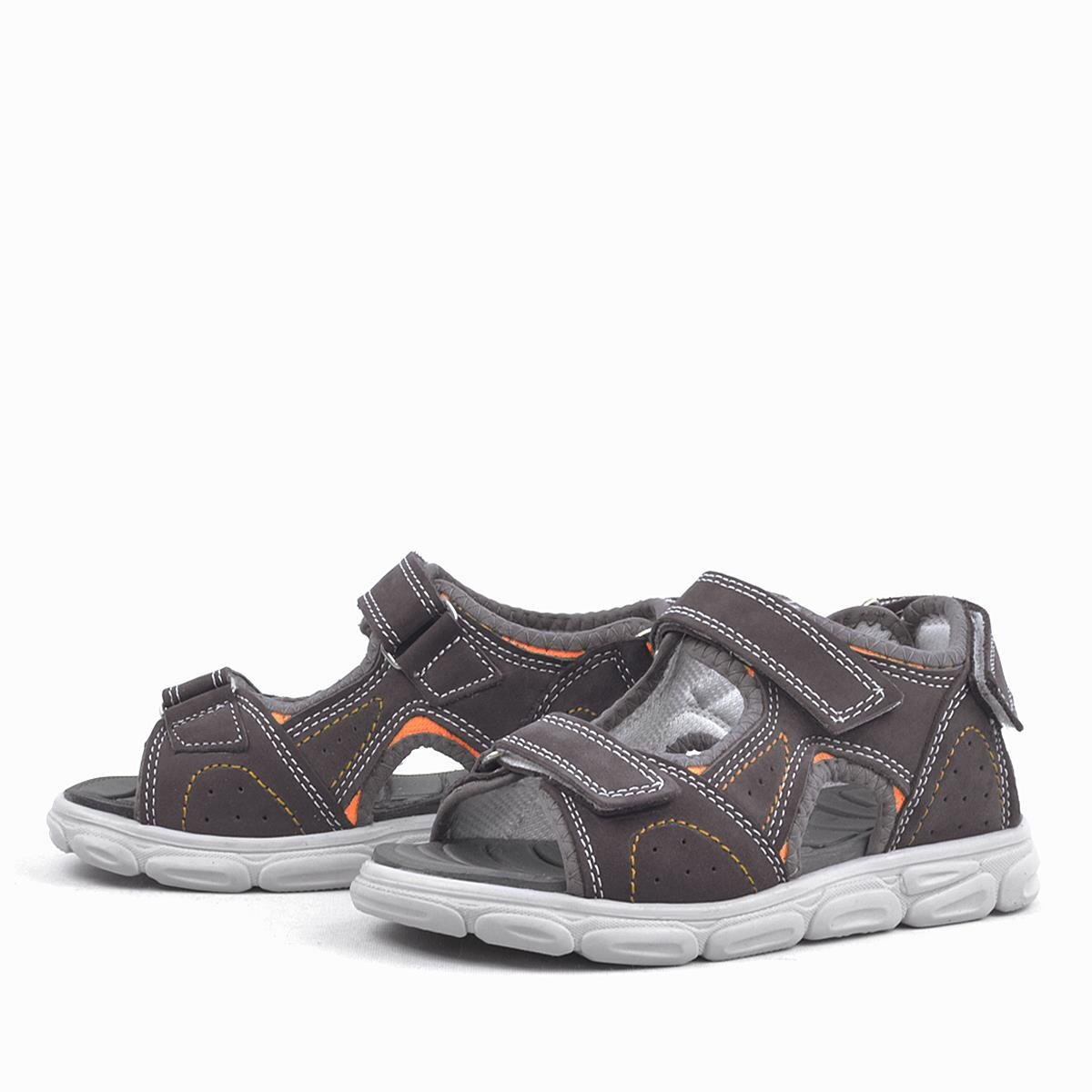 حذاء صندل للأطفال من الجلد الطبيعي باللون الرمادي من راكر بلاس مع شريط فيلكرو - 5