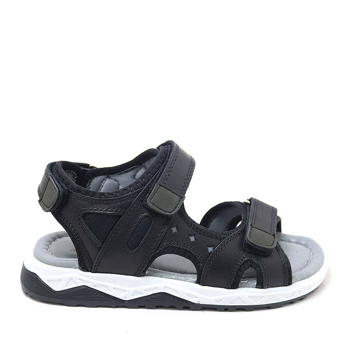 صندل راكر بلس للأطفال مصنوع من الجلد الطبيعي باللون الأسود مع نعل مريح وشريط فيلكرو - 3