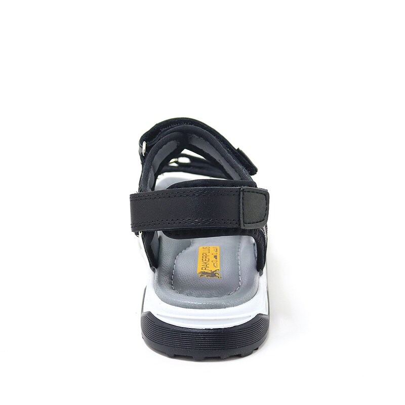 صندل راكر بلس للأطفال مصنوع من الجلد الطبيعي باللون الأسود مع نعل مريح وشريط فيلكرو - 5