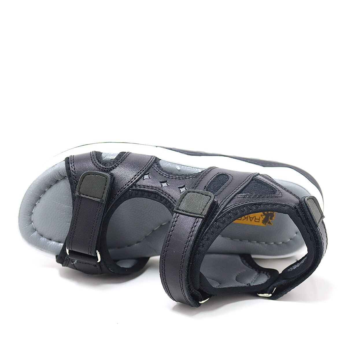 صندل راكر بلس للأطفال مصنوع من الجلد الطبيعي باللون الأسود مع نعل مريح وشريط فيلكرو - 6