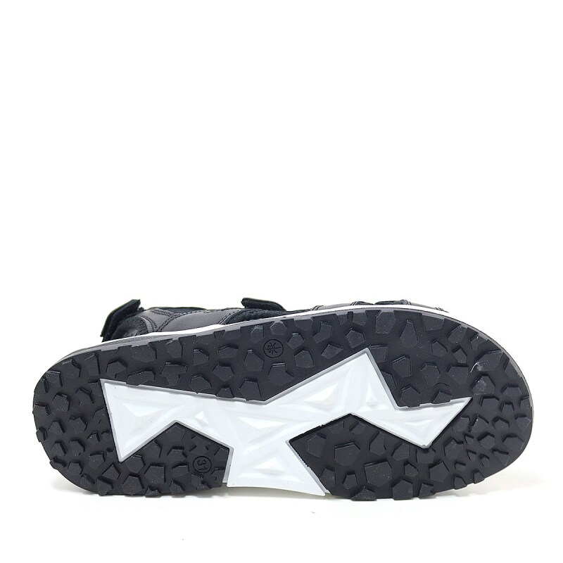 صندل راكر بلس للأطفال مصنوع من الجلد الطبيعي باللون الأسود مع نعل مريح وشريط فيلكرو - 7