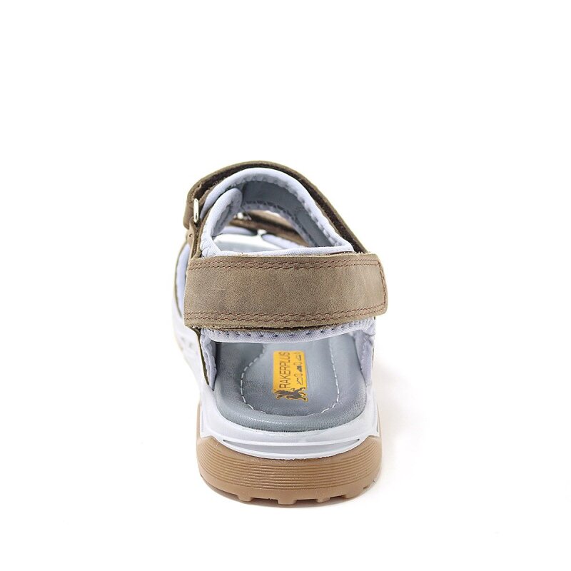 صندل راكر بلاس للأطفال مصنوع من الجلد الطبيعي باللون البني مع نعل مريح وشريط فيلكرو - 5